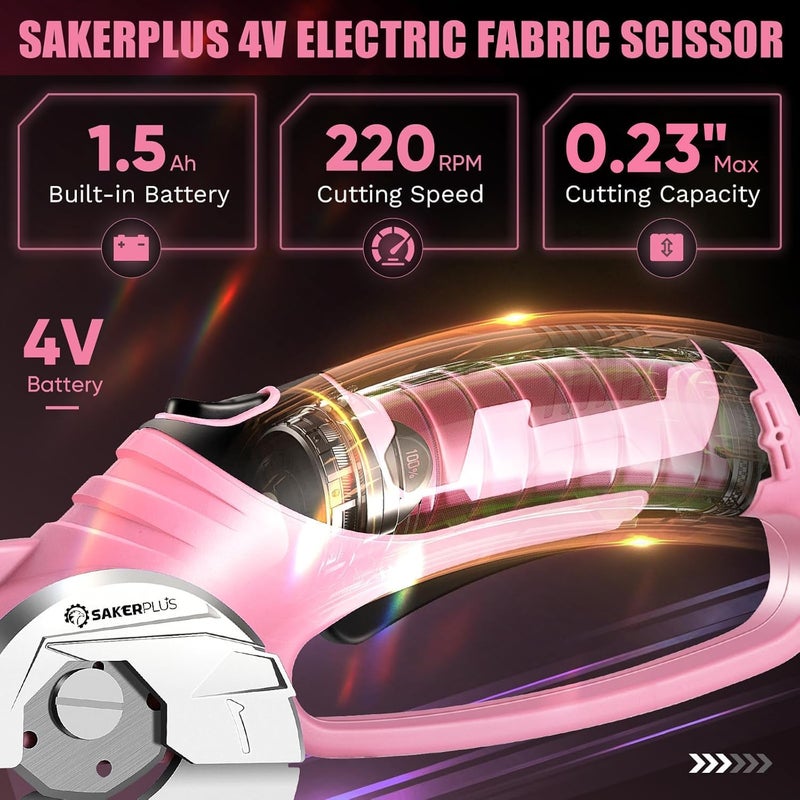 SakerPlus Cordless Electric Scissors,4V Rechargeable Cardboard Box Cutter Heavy Duty Fabric Scissor with Safety Lock & LED Light,Power Rotary Cutter for Leather Carpet Plastic Cutting,Sewing,Crafting - Image 4